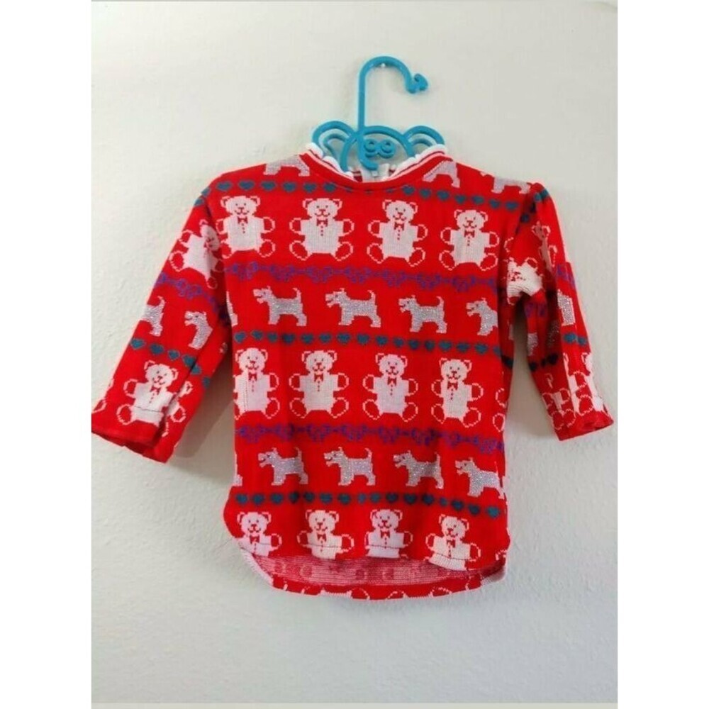 Vintage Girls Sweater Dogs Bears Red white12 months top Christmas Bull Frog